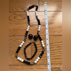 Vintage glass Bead Jewelry Set Necklace Bracelet Earrings. Czech glass.